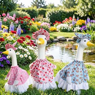 New Amazon Porch Goose Garden Goose Maid Costume White Goose Rustic Style Bunny Ear Hat Tutu Skirt