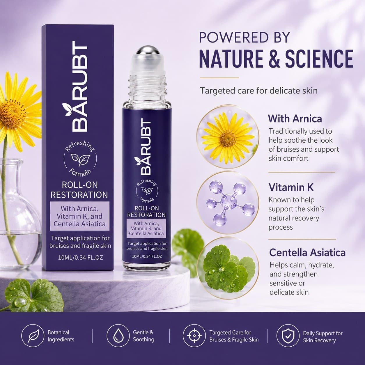 BARUBT Arnica Centella Asiatica Vitamin K Roll-on Skin Care Essence Ice-feeling and refreshing roller-ball design with precision