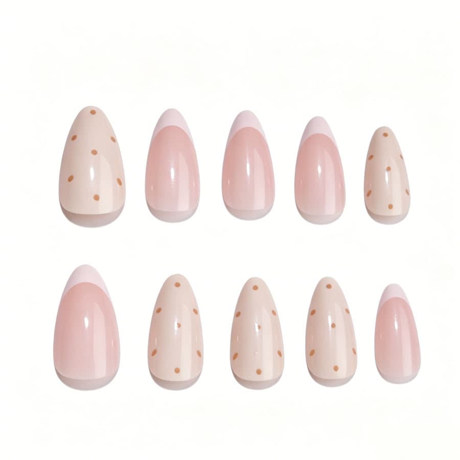 Hot-selling almond-shaped dot nail art press-on nails, simple French white press-on nail tips, wholesale