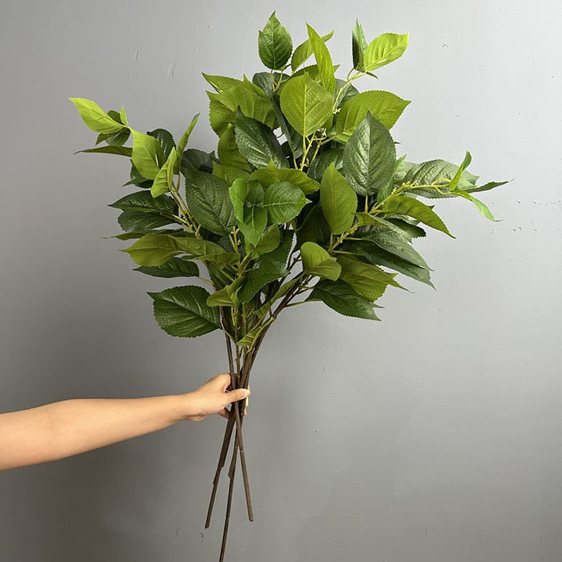 Artificial Plant Single Stem Hydrangea Leaf Shrub Natural Style Garden Landscaping Home Decoration Greenery Floral Arrangement Green Leaves