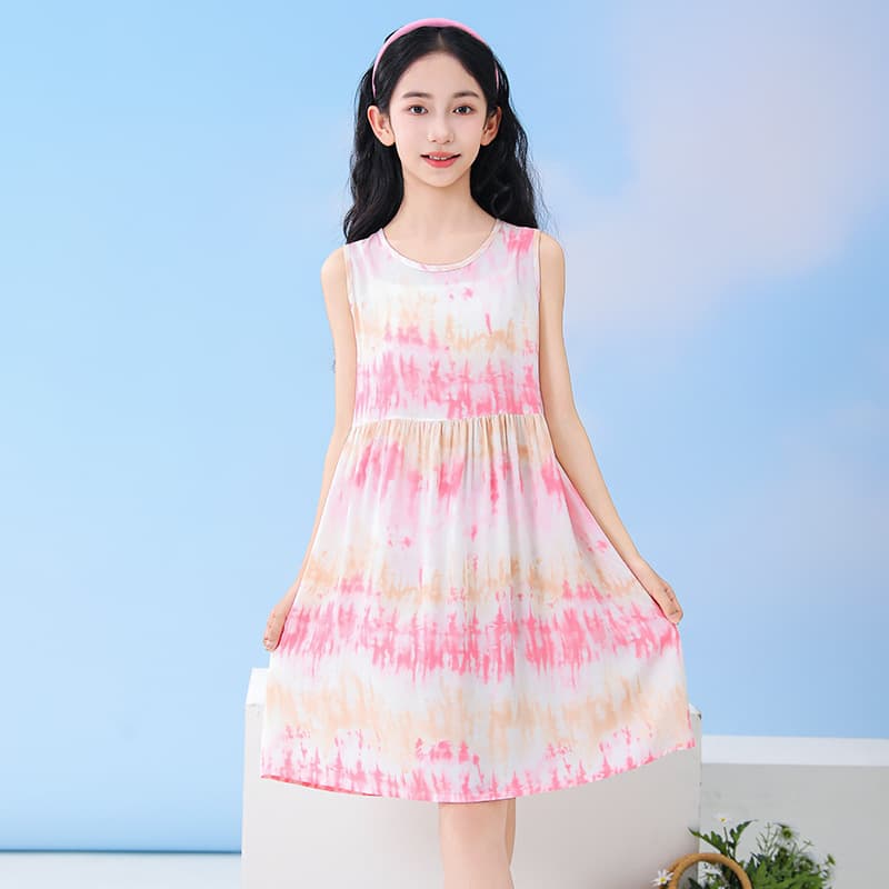 Children's Girls Sleeveless Vest Dress Cotton Jersey Princess Dress Printed Floral Dress Nightgown Casual for Toddlers and Kids