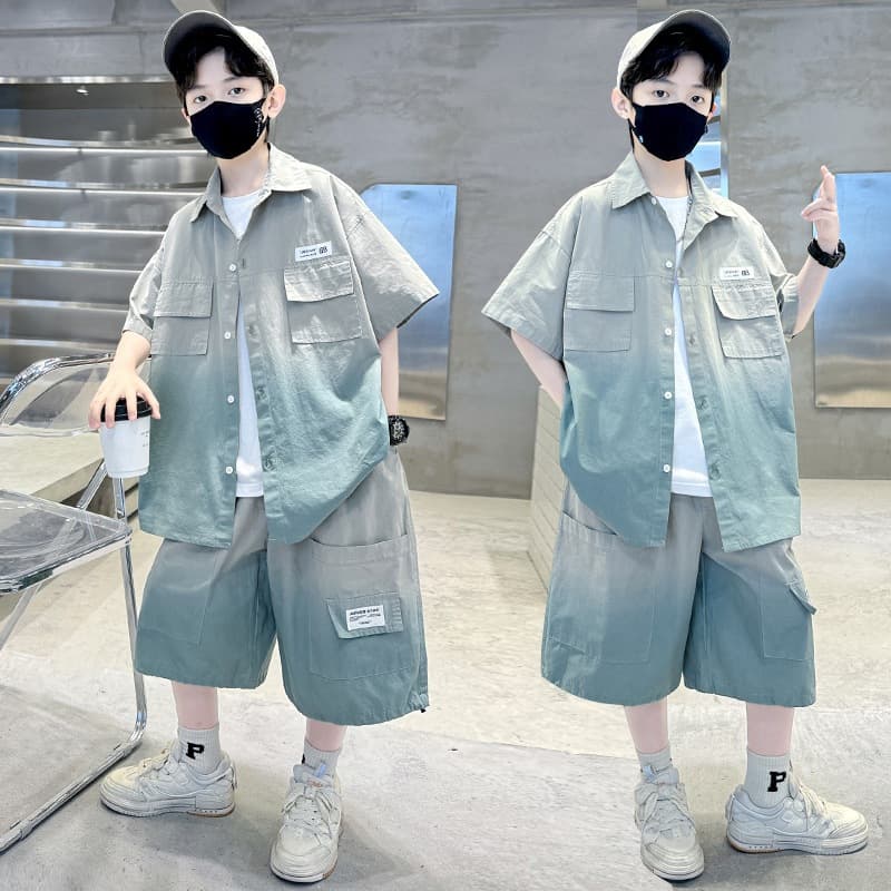 Boys' Summer Set 2026 New Arrival, Cool and Handsome Short-Sleeve Shirt Two-Piece Set for Older Kids