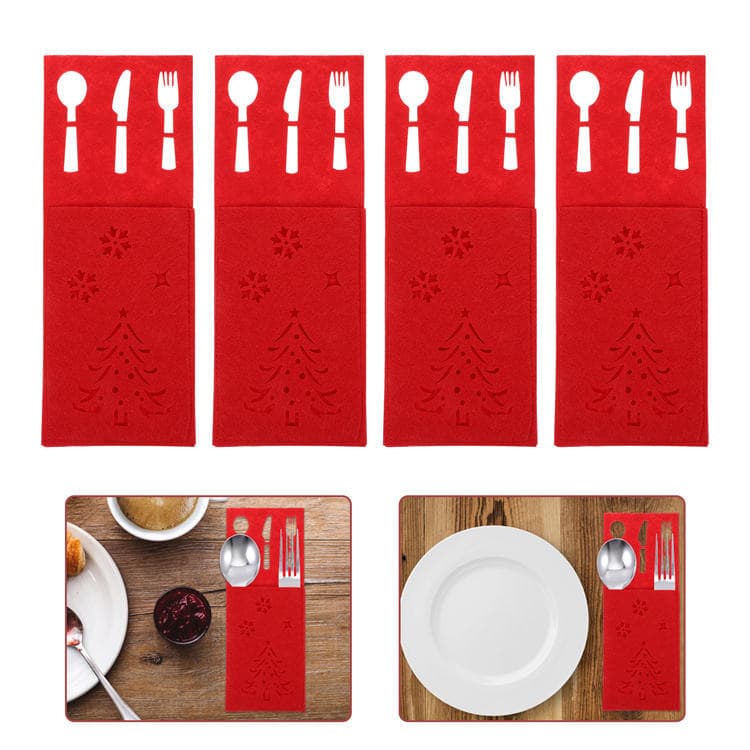 Christmas Cutlery Holder Set Christmas Tree Snowflake Pocket Organizer Cute Silverware Storage Bag Stocking Christmas Tableware