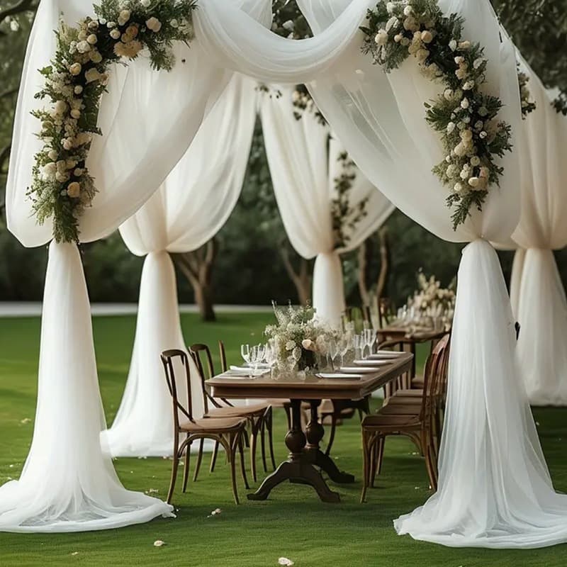 Cross-border delivery of white mesh gauze curtains for outdoor wedding party site decoration background wedding arch curtains