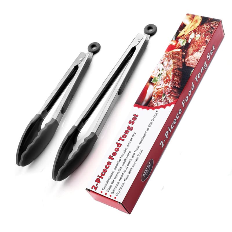 Silicone Food Tongs in 7-inch, 9-inch, 12-inch Sizes, Bread Tongs, BBQ Tongs, Stainless Steel Anti-Scald Food Tongs
