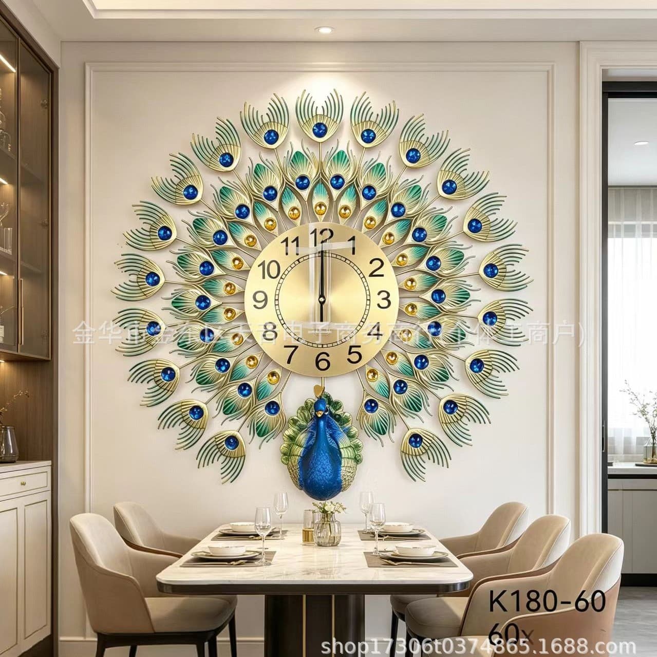 Clocks, wall clocks, living room, new internet celebrity, modern household quartz clock, creative clock, peacock watch, cross-border e-commerce