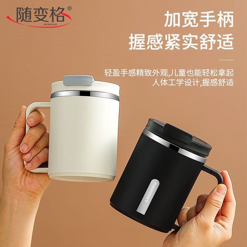 Stainless Steel Mug with Lid, Spoon, Office Water Cup, Tea Cup, Coffee Cup, Insulated Cup for Women and Men