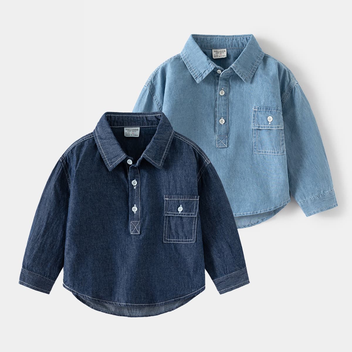 Children's Autumn Denim Shirt Jacket, Pure Cotton Washed Soft Denim, Unisex Long Sleeve Denim Shirt for Boys and Girls