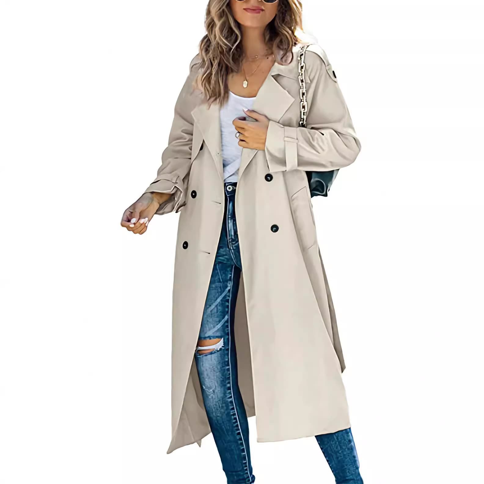 In Stock! Amazon Independent Station Women's Autumn/Winter Trench Coat Outerwear, 2022 New Style for Export