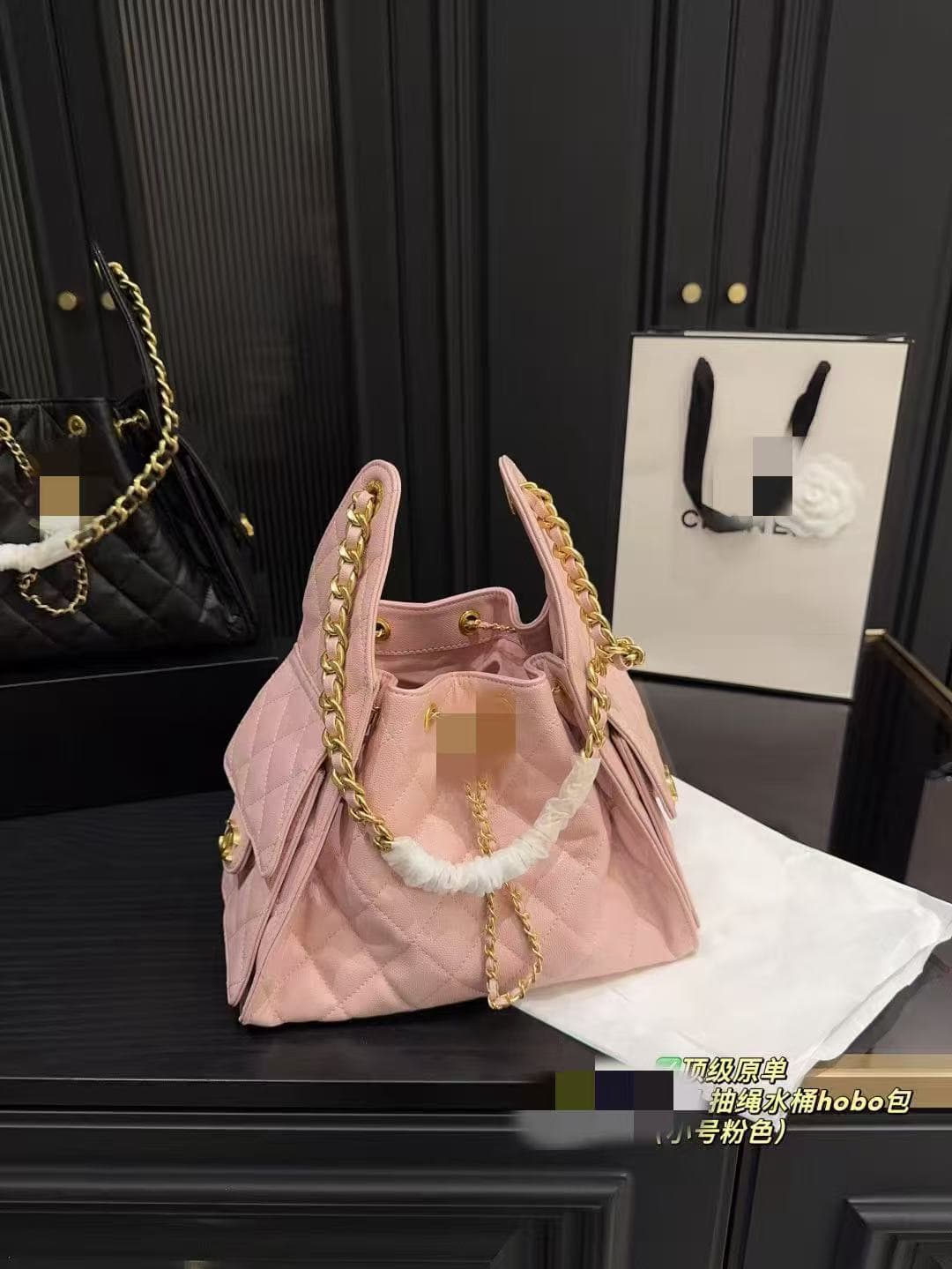 2025 New Style Small Fragrance Hobo Caviar Hippie Bag Chain Diamond Quilted Drawstring Bubble Texture Bucket Underarm Bag