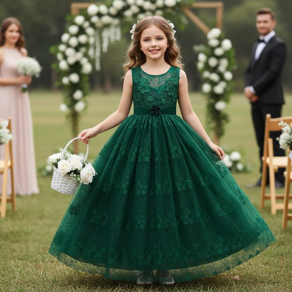 Princess Style Embroidered Lace Dress Children's Performance Costume for Girls Ages 3-8, Suitable for Summer, Autumn, and Winter Wear
