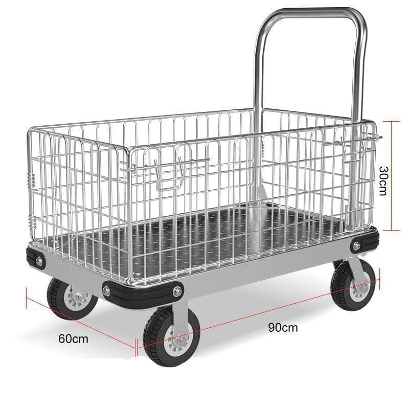 Fenced flatbed cart, hand cart, foldable quiet portable turnover cart, folding small pull cart, transport trailer