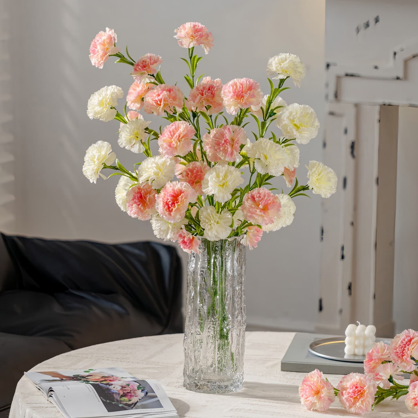 Carnation Artificial Flower Bouquet Luxury Fake Flower Living Room Decoration Dining Table Dried Flower High-End Room Floral Arrangement Ornament
