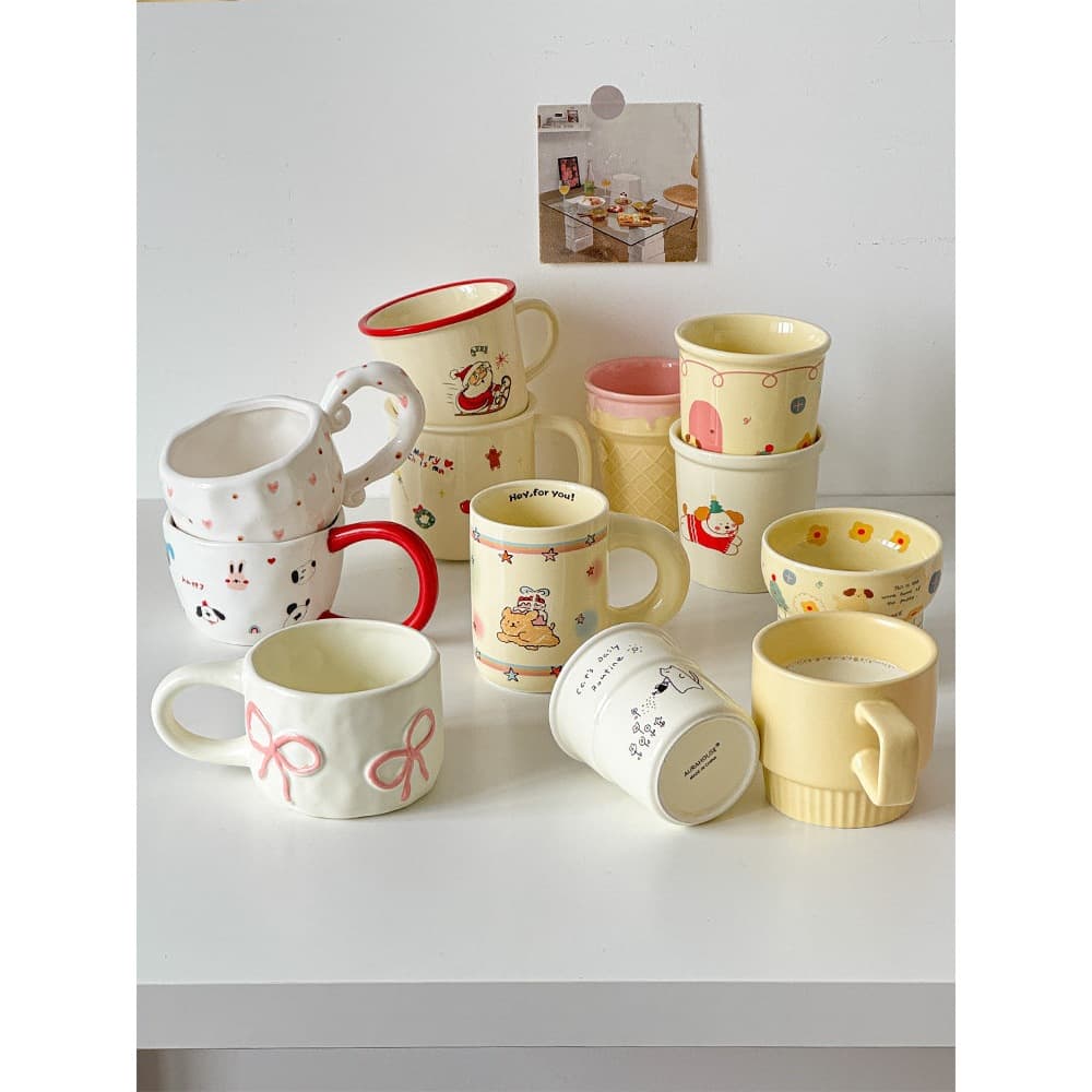 Ins-Style Mug, Cute Girly Cartoon Ceramic Cup, Household Water Cup, Niche Design Couple's Water Cup