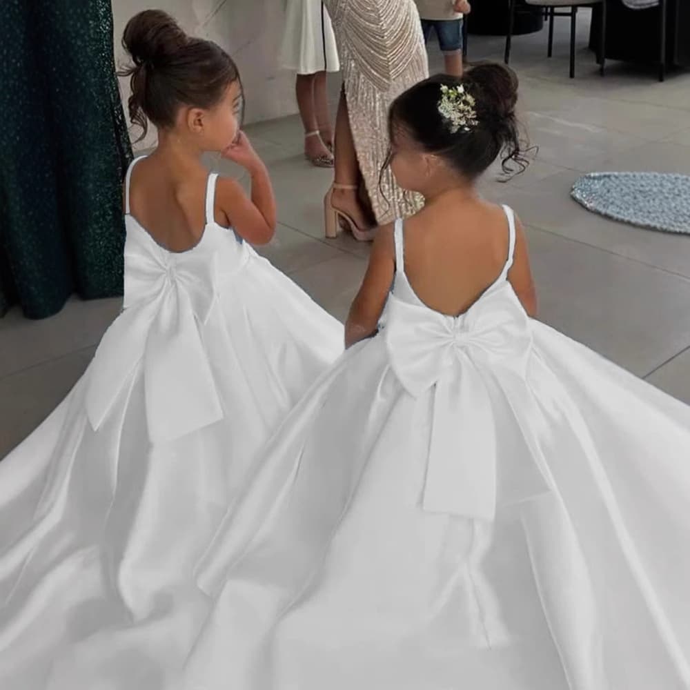 White Flower Girl Wedding Train Princess Tulle Dress for Girls, Kids Studio Small Wedding Gown, Art Photo Stage Show Dress