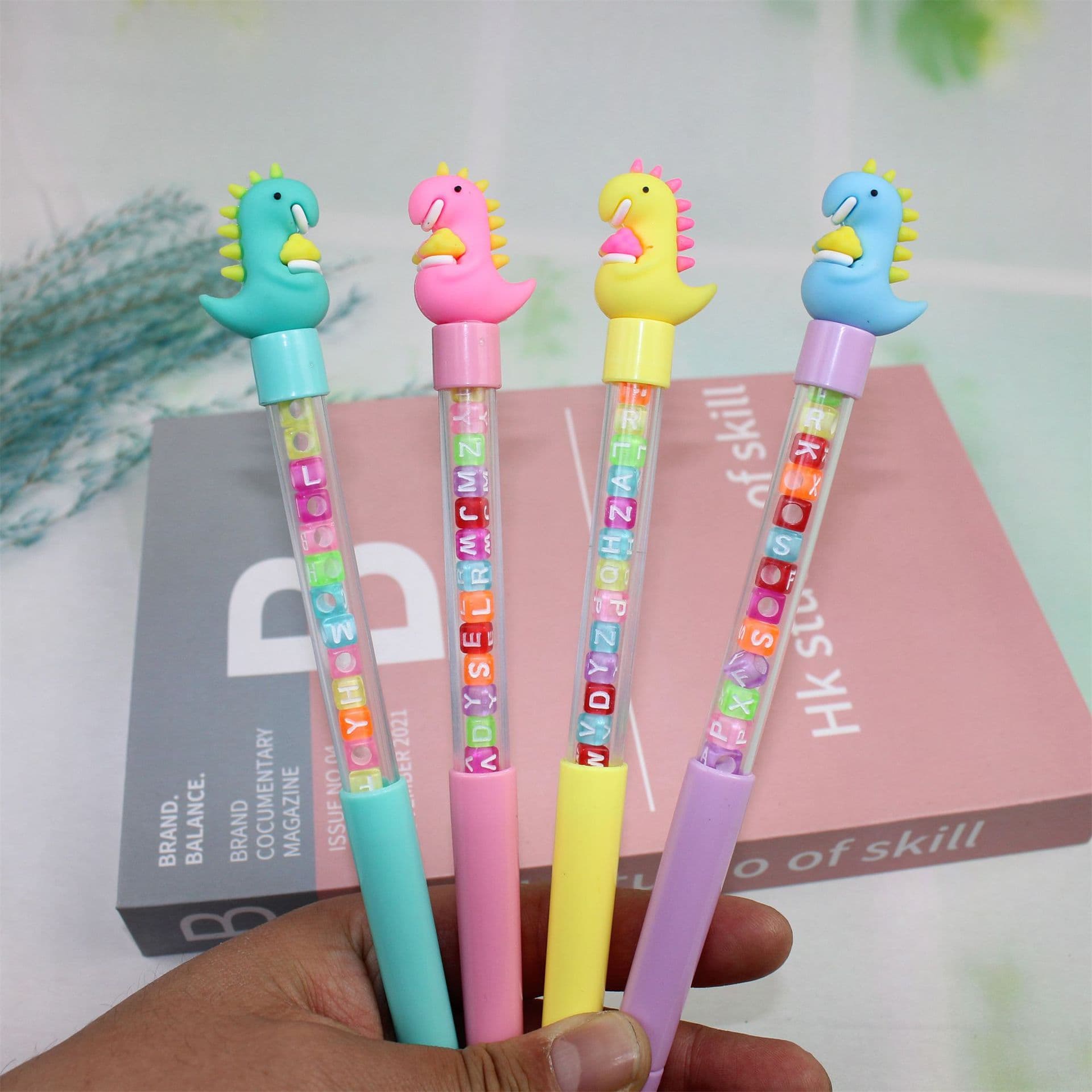 Little Dinosaur Creative Fairy Pen Wearable Bracelet Ring Signature Pen DIY Dice Bracelet Gel Pen Foreign Trade New Style