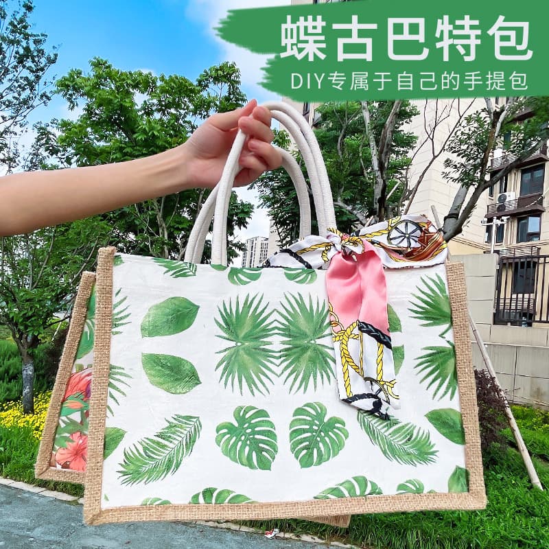 Butterfly canvas bag handbag linen bag handmade diy material bag creative parent-child team building activities