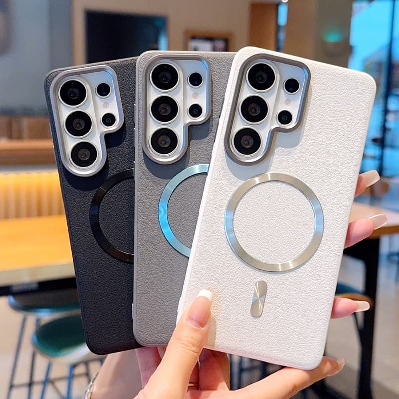 Compatible with Samsung S26 Ultra, pebble-grain magnetic phone case with metal camera frame, S24/S25 shockproof protective cover