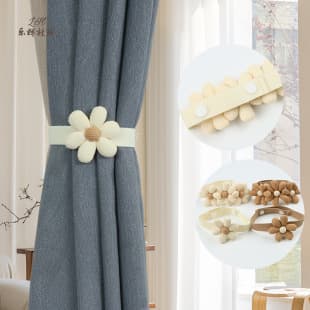 Large 8cm cotton-linen flower curtain tie-backs, no-drill elastic curtain clips, cross-border in-stock curtain accessories