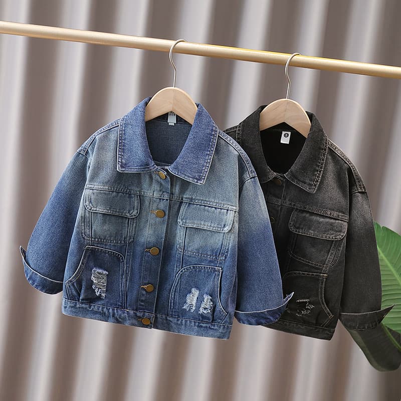 Boys Black Denim Jacket Spring Autumn 2026 New Children Spring Gradient Color Clothes Handsome Cool Kids Spring