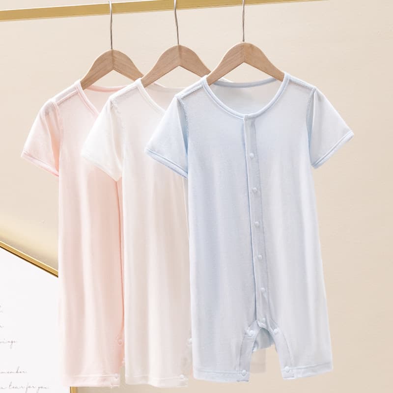 Bamboo Fiber Baby Clothes Summer Thin Short-Sleeved Jumpsuits for Men and Women Baby Newborn Pajamas Air-Conditioned Clothes