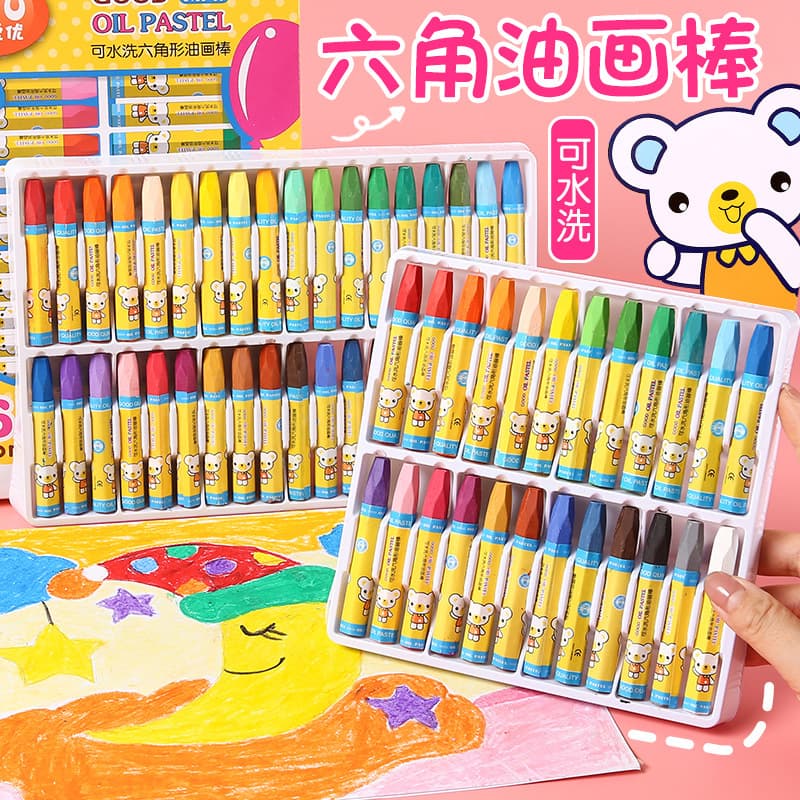 Cartoon Washable Oil Pastels, 36 Colors for Children's Drawing and Coloring, Hexagonal Non-staining Crayons for Toddlers