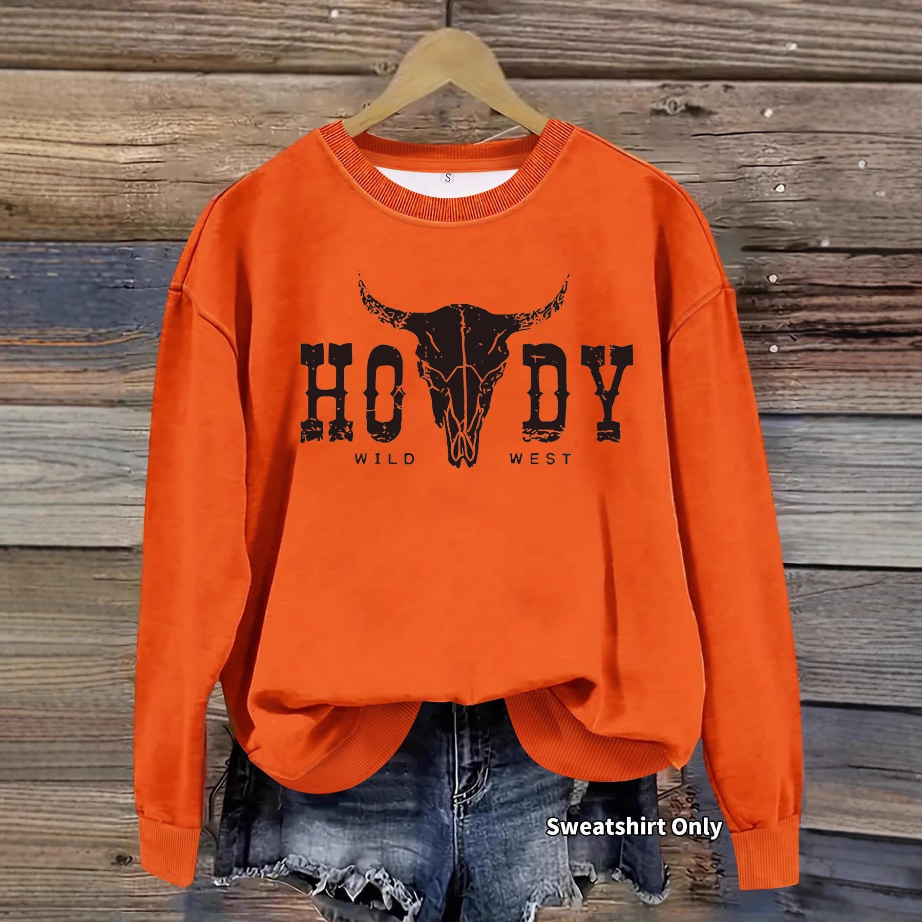 Cross-Border European and American Loose Casual Women's Sweatshirt Nomadic Cow Hody Printed New Export Women's Round Neck Sweatshirt