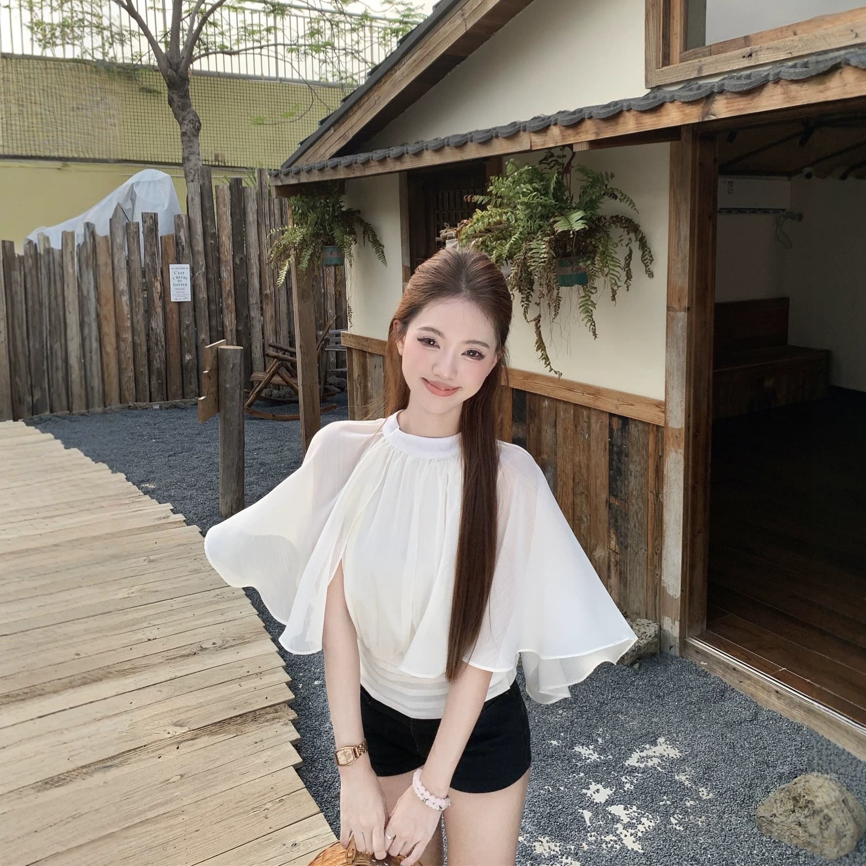 Actual Photo 2026 Summer New Korean Style Cape Loose Simple Short Sleeve Blouse Women Chiffon Top Fashion