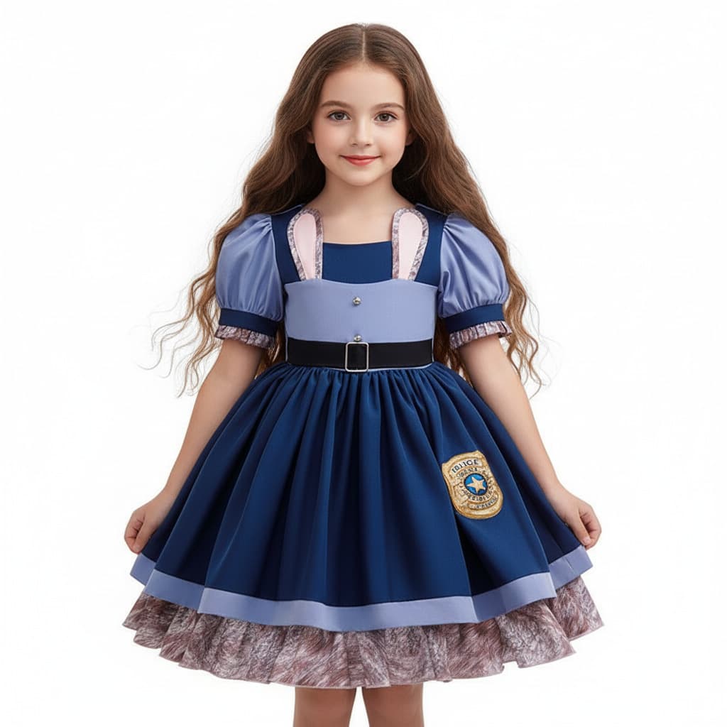 Judy Rabbit Dress Children's Short Sleeve Zootopia Rabbit Police Officer Dress Girls Birthday Judy Dress