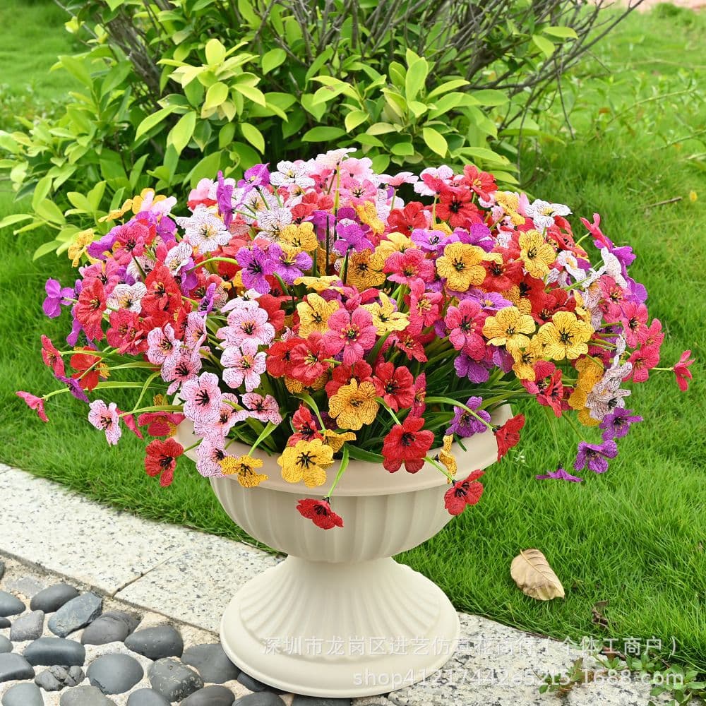 Artificial Spring Grass Violet Plastic Fake Flower Plant Greenery for Home Wedding Outdoor Decoration