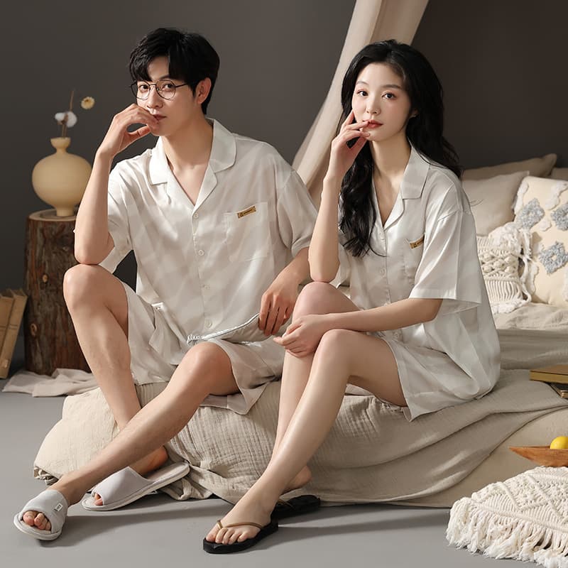Pajamas Couple Women's Summer Ice Silk Short-sleeved Shorts Thin Home Clothes Silk Suit Cool Wearable