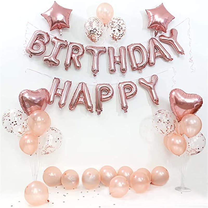 45-Piece Rose Gold Birthday Party Balloon Set Reusable Happy Birthday Banner Birthday Party Activity