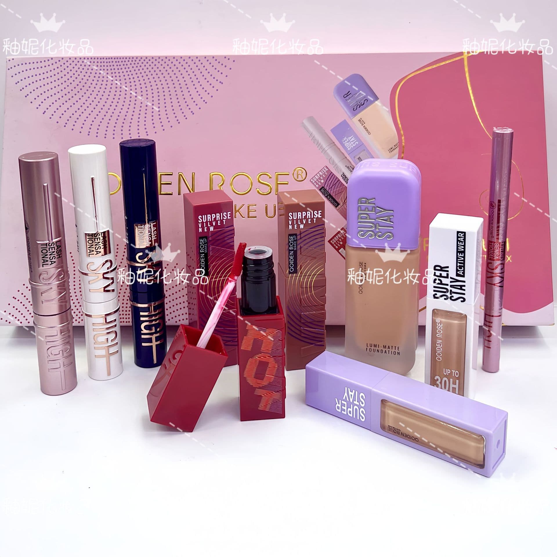 QOIDEN ROSE Makeup Set, Stage-Long-Lasting Curling Mascara, Concealer Foundation, Matte Lipstick