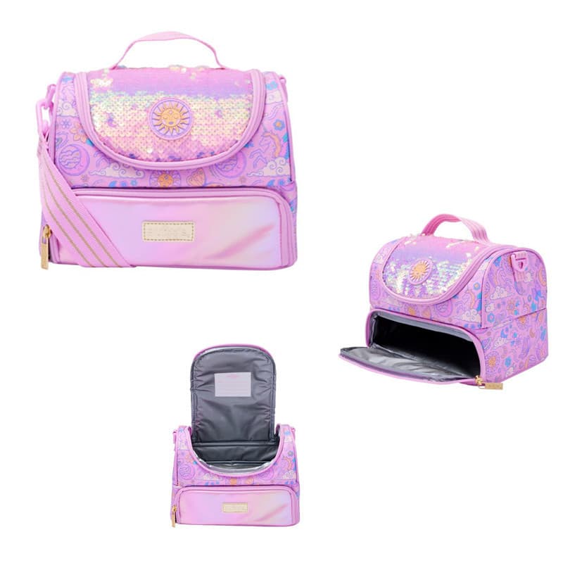 Australian Smiggle double-layer meal bag purple butterfly shoulder lunch bag lunch insulated bag portable ice bag storage