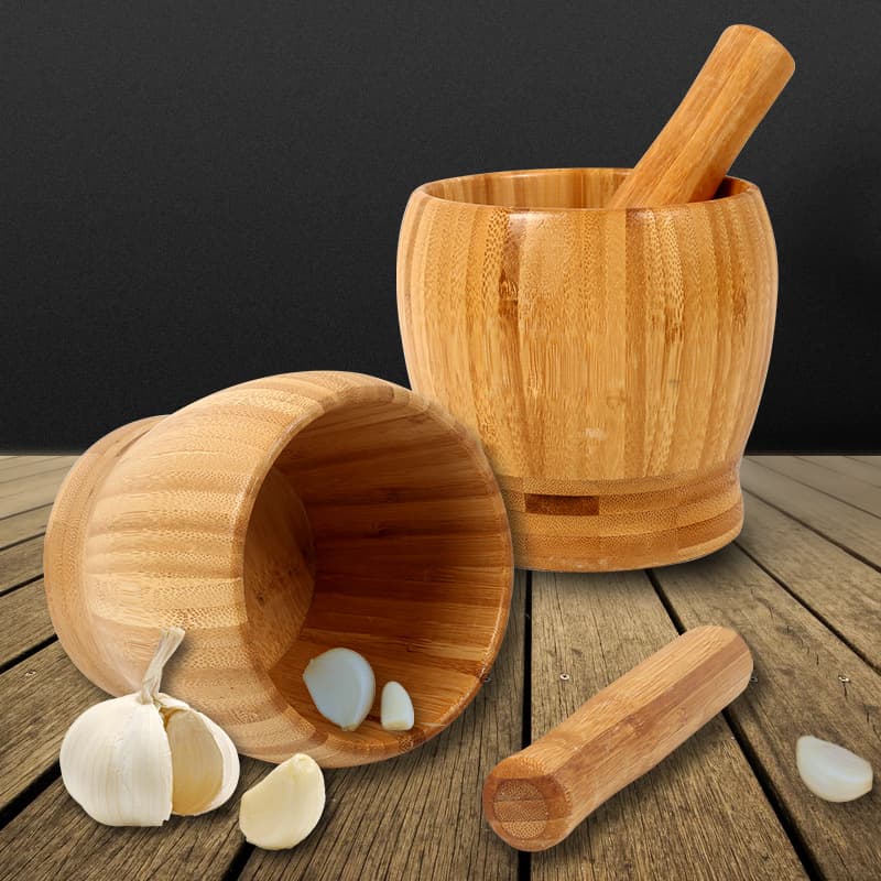 Bamboo Garlic Mortar, Home Use Garlic Grinder, Herb Grinding Bowl, Creative Manual Kitchen Tool in Stock