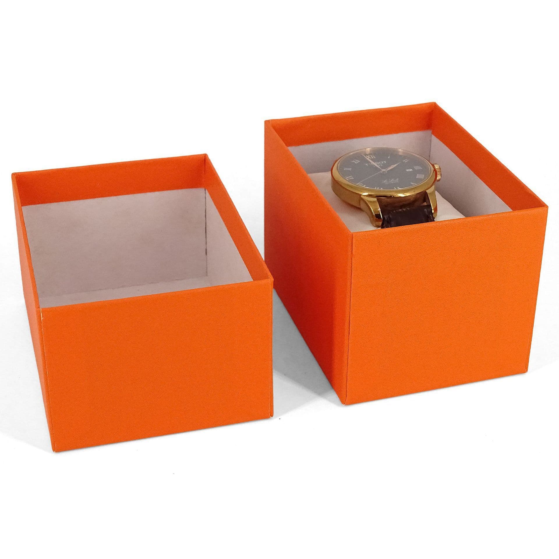 Lychee-patterned imitation leather paper gift box, logo hot stamping available, in stock, dropshipping, high-end top and bottom lid watch box packaging.
