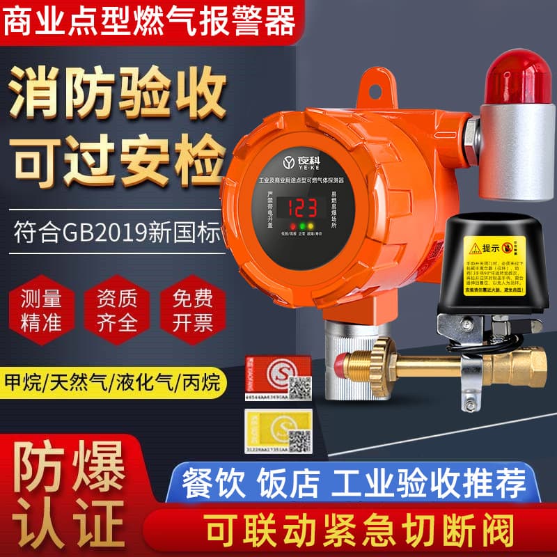 Commercial Gas Leak Alarm, LPG Gas Automatic Shut-off Valve, Catering Restaurant Industrial Explosion-Proof