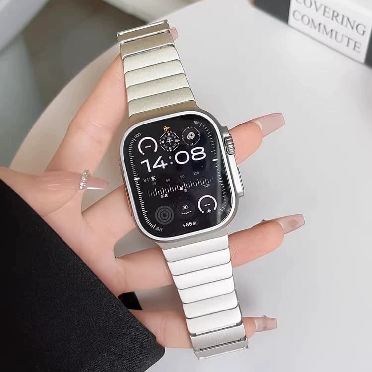 Titanium Metal Band Compatible with Apple S10, Apple Watch 9/8/7 Ultra 1/2, Stainless Steel Butterfly Clasp