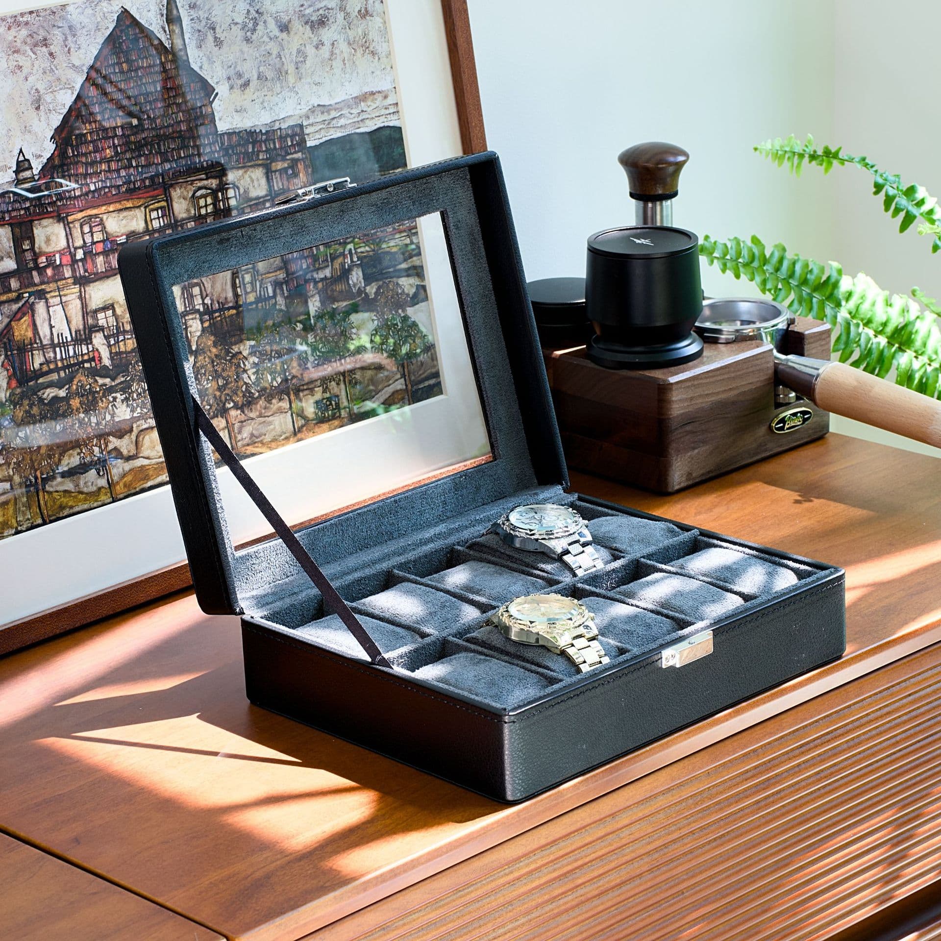 Wholesale Watch Boxes Premium Leather Watch Packaging Box In Stock Leather Watch Transparent Window Storage Display Box