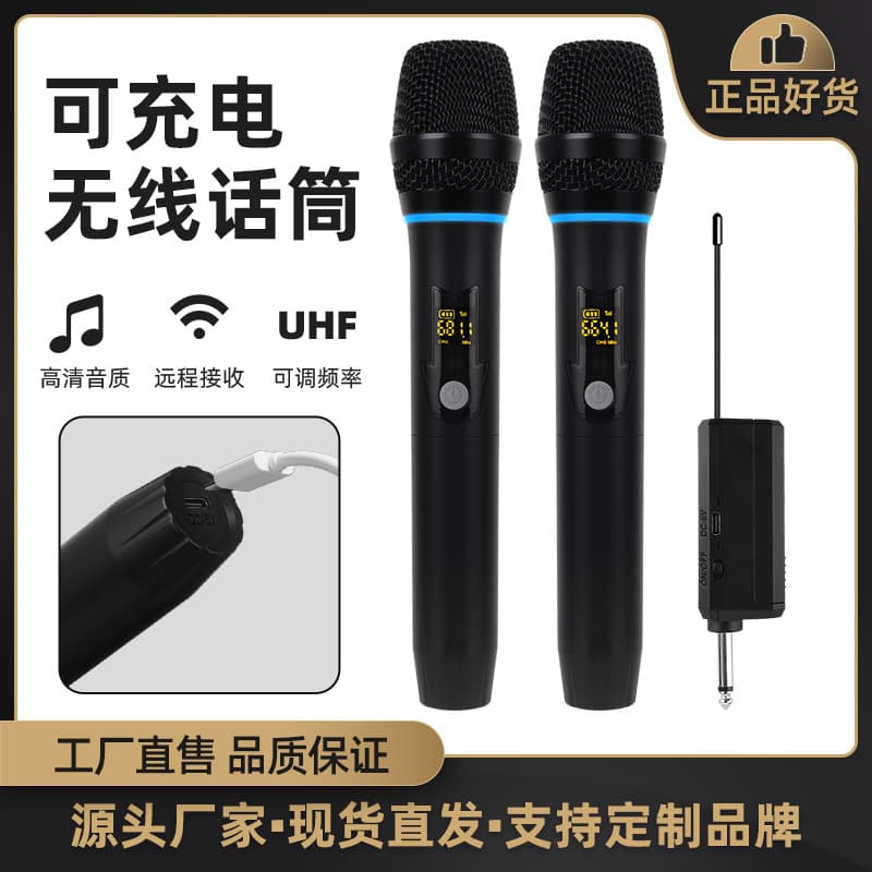 Hot-selling cross-border UHF one-to-two wireless microphone for home, outdoor, conference, KTV, and performance singing