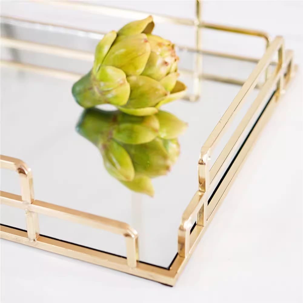Nordic Light Luxury Tray for Home Living Room Large Storage Tea Tray Mirror Glass Metal Factory Direct Storage Light Luxury Style