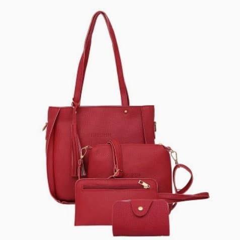 Women's bag mother pocket single shoulder trendy Korean style bag new handbag wheat ear decorative bag lychee pattern four-piece set