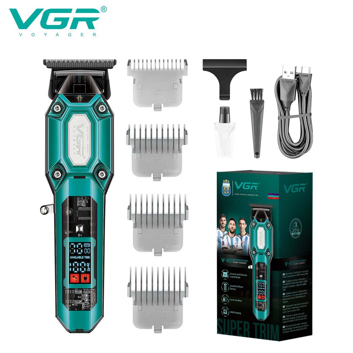 VGR900 Men's Electric Hair Clipper LCD Display Carving Stainless Steel Blade Non-Waterproof Portable Hair Trimmer for Cross-Border Users