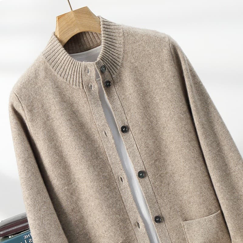 Cashmere Thick Mock Neck Cashmere Cardigan Men's Business Casual Knit Wool Sweater Mid-Age Autumn/Winter Coat