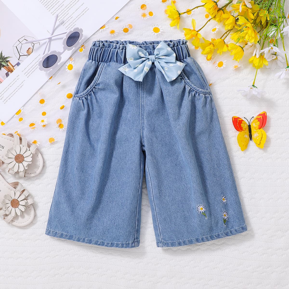 European and American Design Girls' Summer Lightweight Jeans