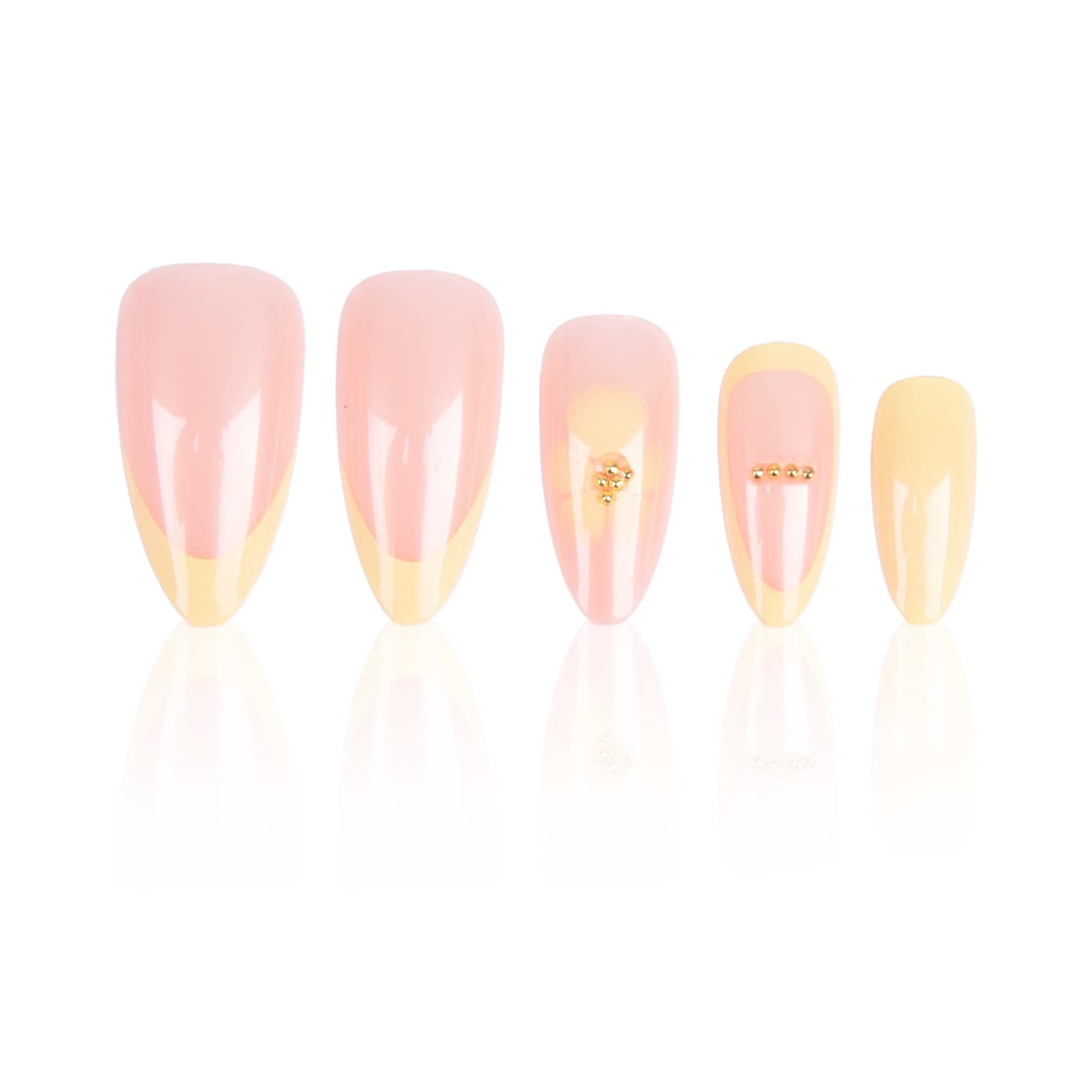 Wearable Almond Flower Light Yellow Electroplated Nail Tips Hot-Selling Simple French Style Press On Nails for Export
