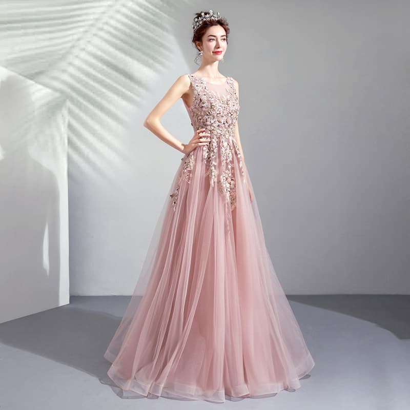 Banquet Evening Gown Soft Pink Princess Bride Wedding Toast Dress Evening Party Performance Wedding Dress Student Art Exam Autumn