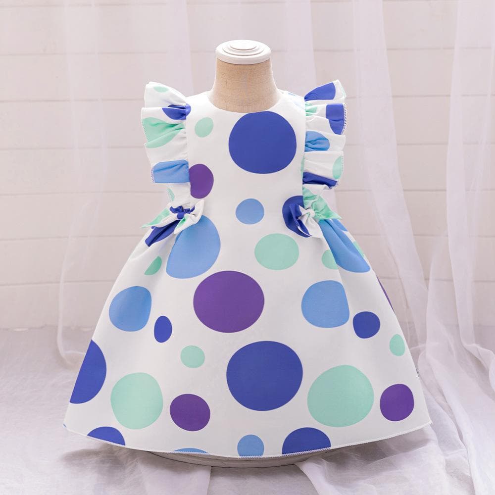 Princess Style Birthday Girl's Dress Satin Fabric Printed Baby Girl's Dress One Year Old Celebration Ceremony Dress Cute Design