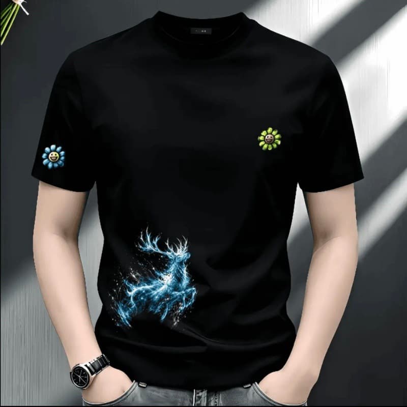 [Fashion Trend Item] Summer New Men's Slim Fit Short Sleeve Crew Neck Print Short Sleeve Personalized Trendy Fashion Half Sleeve