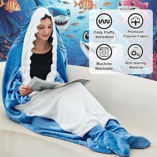 Shark Pajamas Adult Cute Shark Blanket Onesie Wearable Blanket Super Soft Flannel Sleeping Bag Kick-Proof